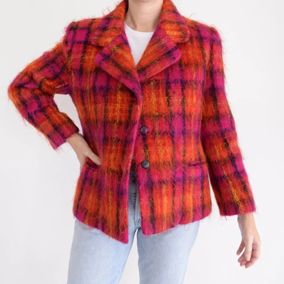 Vintage Jones New York Petites Pink/ Orange 50% Wool 45% Mohair Button Up Jacket - Picture 1 of 13